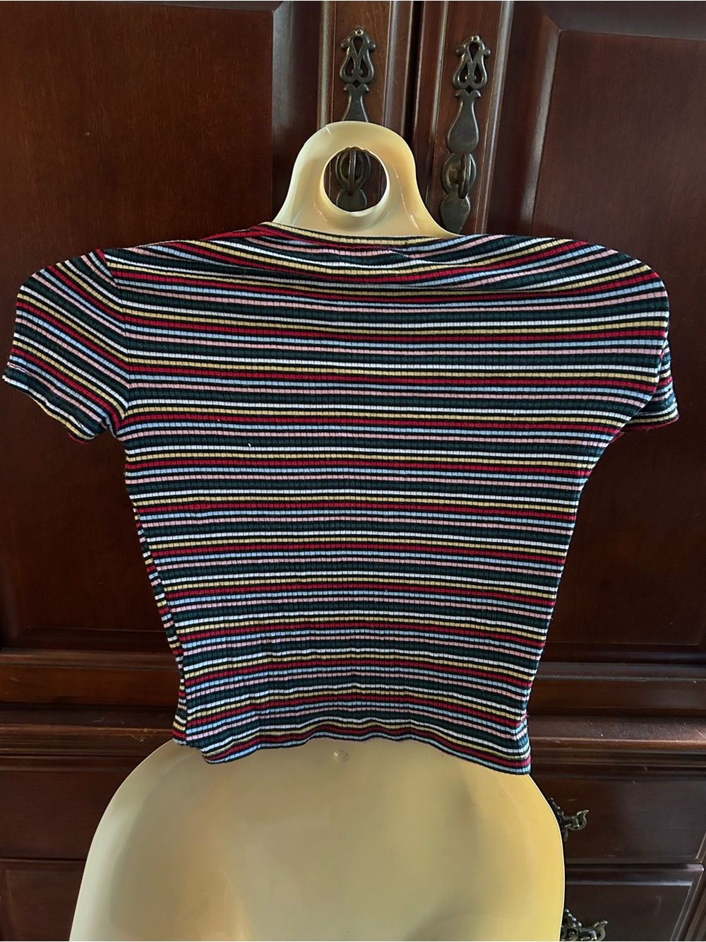 Striped Ribbed Short-Sleeve Crop Top — Multi - Picture 2 of 4